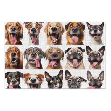 Imagem de Quebra-cabeça de 1000 peças de rostos engraçados de cachorro para presente faça você mesmo com bolsa de armazenamento de tela atividade familiar divertida