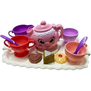 Imagem de Conjunto de Chá Infantil com 11 Peças, Bule Rosa com Rosto, Xícaras Coloridas, Bandeja e Docinhos, Brinquedo Educativo para Crianças a partir de 3 Anos