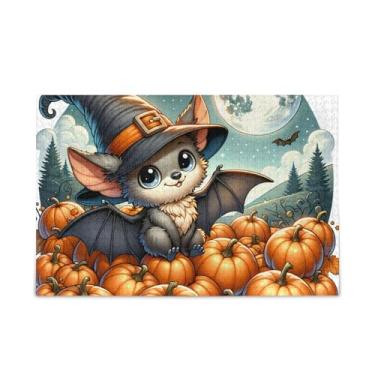 Imagem de Quebra-cabeça fofo de 500 peças, morcego bruxa, abóbora, madeira e papel, com bolsa de armazenamento para adolescentes