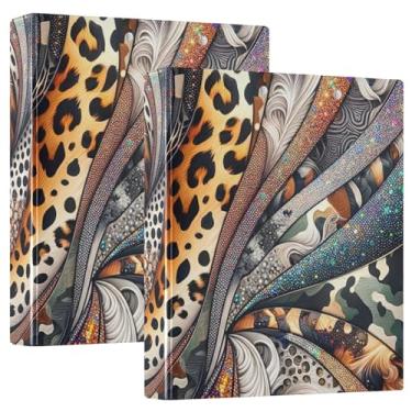 Imagem de Fichário camuflado com estampa de leopardo com 3 argolas para escola e escritório, pacote com 2