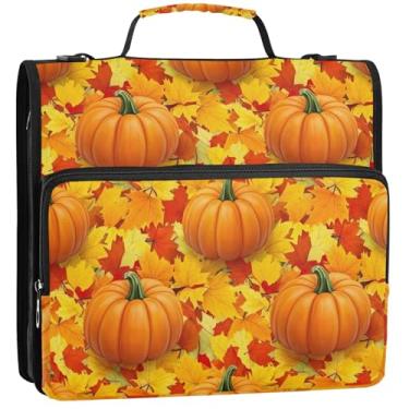 Imagem de Abóboras laranja vibrantes, fichários de 3 anéis, bolsa organizadora com zíper com alça para portfólio de viagens escolares e porta-pastas, 34,5 x 31,5 x 9 cm