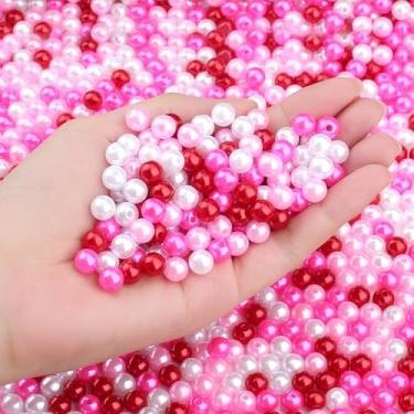 Imagem de DUQGUHO Miçangas de dia dos namorados de 8 mm para fazer joias, kit de decoração de festa com contas vermelhas rosa e brancas, pérolas de plástico para dia dos namorados para artesanato, 500 peças