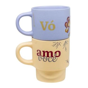 Imagem de Zonacriativa – Kit Canecas Empilháveis Bordado de Vó 180ml | Alça Ergonômica e Formato Empilhável Inteligente – Kit Criativo para Presentear com Estilo - Design que Economiza Espaço
