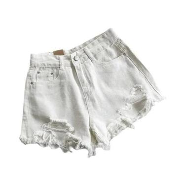 Imagem de Shorts De Jeans De Cintura Alta E Pernas Largas Para Mulheres Moda Cor