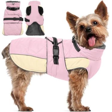 Imagem de QBLEEV Jaqueta quente para cães – Casaco de inverno refletivo ajustável com gola rolê para clima frio, roupa de neve de lã impermeável para cães pequenos, médios e grandes