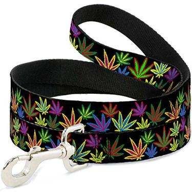 Imagem de Coleira para cães - Várias folhas de maconha preta multicolorida - Larga 3,8 cm (1,5")