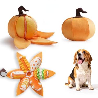 Imagem de Nocciola Brinquedos de pelúcia para cães de esconde-esconde, brinquedo interativo para cães de abóbora Snuffle para cães pequenos, brinquedo de barulho para filhotes com papéis enrugados, brinquedo de