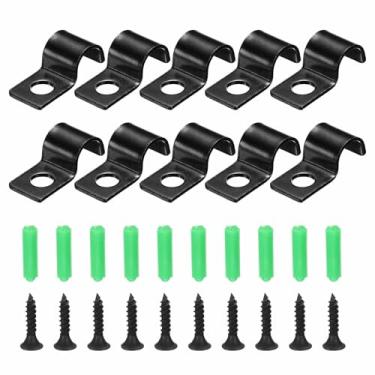 Imagem de HARFINGTON Conjunto de tiras de tubo de 5/40.6 cm, clipe de conduíte de aço carbono, 50 peças, braçadeira de alça de furo único para fixação de cabo de tubo de tubo (8 mm, preto)