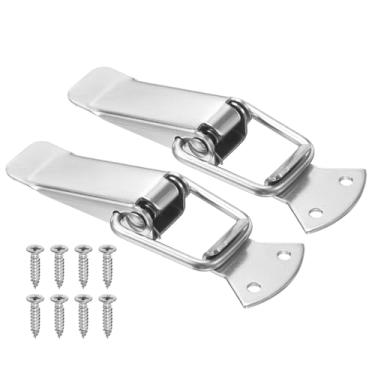 Imagem de PATIKIL 2 peças de trava de aço inoxidável acionada por mola, caixa de ferramentas de 10,7 cm, trava de fixação de ferrolho com orifício de montagem e parafusos para caixa de madeira de celeiro de
