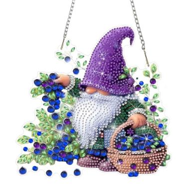 Imagem de DOMROM Kits de pendurar arte de diamante gnomo para adultos iniciantes, pingente de gnomo com pintura de diamante de formato especial, apanhadores de sol de arte de diamante faça você mesmo para