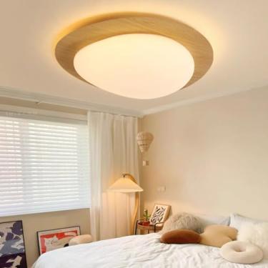 Imagem de Luminária de teto LED em madeira, dimerizável, com controle remoto, acabamento em nogueira, estilo vintage, ideal para sala de jantar, escritório, sala de estar e quarto (Cor: Cor original d