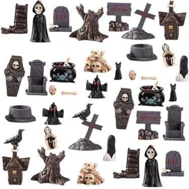 Imagem de TUFREQ Conjunto de enfeites de resina de Halloween - 38 peças mini cabeça de caveira mamãe dia fantasma dia de terror decoração de resina para casa decoração criativa presente de Páscoa