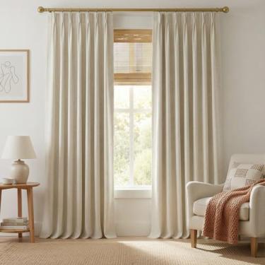 Imagem de PONY DANCE Cortinas plissadas 100% blackout de linho 274 cm de comprimento, conjunto de 2 painéis para sala de estar, cortinas de isolamento térmico com abas traseiras com ganchos para porta de vidro