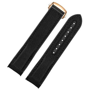 Imagem de BDNJN Pulseira de relógio de borracha de nylon de tecido preto azul e laranja de 20 mm, 22 mm, para Omega Seamaster 300, pulseira de silicone, 22mm, Acetato, Sem Pedra Preciosa