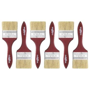 Imagem de HARFINGTON 6 pincéis de pintura de cerdas planas de 6,3 cm com cabo de madeira para pintura de arte faça você mesmo, móveis, gabinete, cercas, deck, parede, porta, vermelho, vermelho