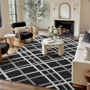 Imagem de HUGEAR Tapete felpudo de 20 x 25 cm, preto, moderno, neutro, médio, supermacio, tapete felpudo antiderrapante, antiderrapante, fácil de cuidar, 1,3 cm de espessura para áreas de alto tráfego na sala