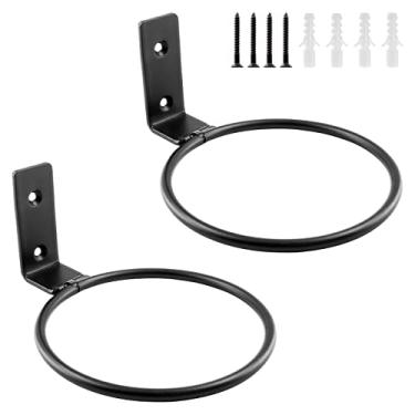 Imagem de Jiozermi Pacote com 2 anéis de suporte de vaso de flores de 15 cm, suporte de vaso de flores, conjunto de montagem na parede, suporte de plantas, preto fosco, pendurado