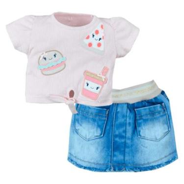 Imagem de Conjunto Camiseta Rosa E Saia Jeans Bebê Menina Upi Uli, P