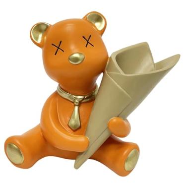 Imagem de Generic Vaso pequeno em forma de urso, vaso de flores, enfeite, estátua de animal, estatueta de urso para sala de estar, mesa, entrada de casamento, presente, Laranja