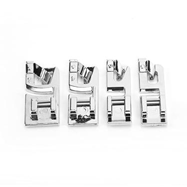 Imagem de Calcador de bainha rolada, aço inoxidável, durável, cor brilhante, resistente à ferrugem para tecidos finos, acessórios para máquina de costura, conjunto de 4 peças