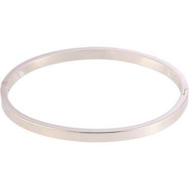 Imagem de Pulseira minimalista de aço inoxidável de borda angular fina em tom de aço de 4 mm; pulseiras femininas