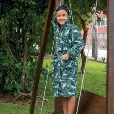 Imagem de Roupão Infantil Microfibra Sofisticata Kids P Dino C/Capuz Atlântica