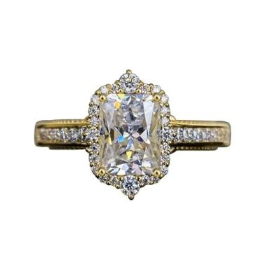 Imagem de Anéis de noivado de zircônia cúbica quadrados banhados a ouro, alianças de compromisso de casamento, presentes de dia dos namorados, alianças de eternidade para mulheres, Metal, Zircônia cúbica