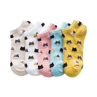 Imagem de Conjunto De Meias Femininas De Algodão Respirável Com Desenho De Gato 