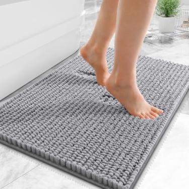 Imagem de OLANLY Tapetes de banheiro espessos 61 x 40 cm, tapetes de banho de chenille absorventes extramacios, suporte de borracha, lavar a seco na máquina, tapetes de banho para piso de banheiro, banheira e