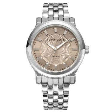 Imagem de Perry Ellis Relógio masculino Solar – mostrador de arenito, pulseira de liga de prata, analógico resistente à água