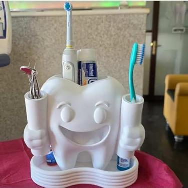 Imagem de Porta Escovas e Creme Dental Formato Dente Criativo Profissional Dentista Consultório Decorativo