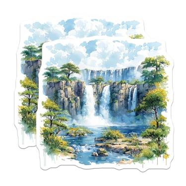 Imagem de (Pacote com 2) Adesivos Natureza Cachoeira - Lindo cenário de cachoeira - Adesivos de aventura ao ar livre - Adesivos de scrapbook de viagem - 12,7 cm no lado mais longo - Cola em superfícies planas