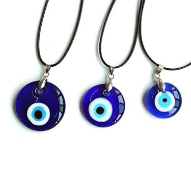 Imagem de Conjunto de colar com pingente de olho turco de vidro azul da sorte corda de couro mão Hamsa para mulheres homens proteção Ojo oração religiosa amuleto jóias, Vidro, Vidro
