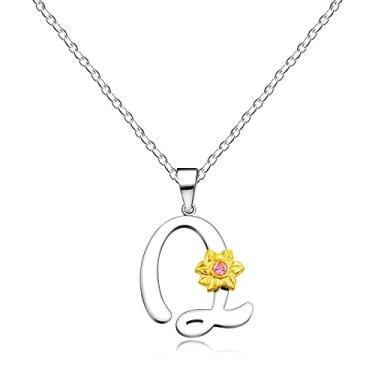 Imagem de Uloveido Colar de girassol inoxidável com inicial letra A a Z 26 alfabetos pingente presentes de formatura para mulheres meninas Y2931, Aço inoxidável, Zircônia cúbica