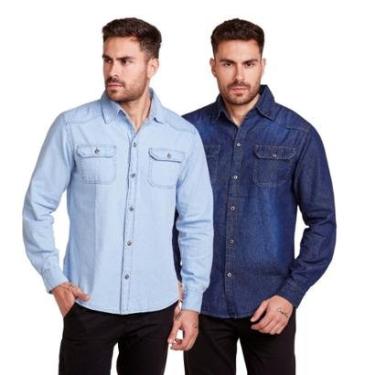 Imagem de Kit 2 Camisa Jeans Social Masculina-Masculino