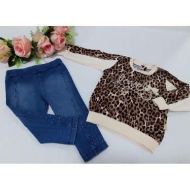 Imagem de Conjunto Bebe Menina Paraiso C/ Blusa Animal Print Ref 10281, Marrom, 