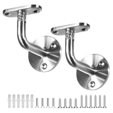 Imagem de Suporte de corrimão plano, aço inoxidável 304, suporte giratório de parede de 180°, suporte de corrimão de escada com acabamento acetinado interno e externo para escadas, banheiro, corrimão - pacote