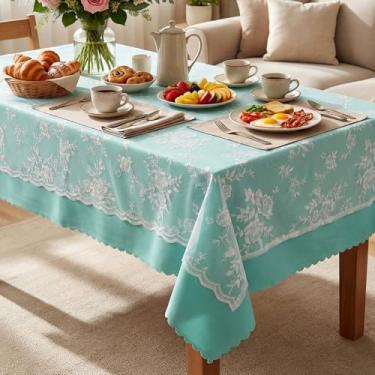 Imagem de Frienda Toalha de mesa Tea Party 152 x 300 cm vintage floral borda recortada renda retângulo toalha de mesa tema flor decoração de festa para 6 ou 2,4 m mesa retangular casamento aniversário chá de