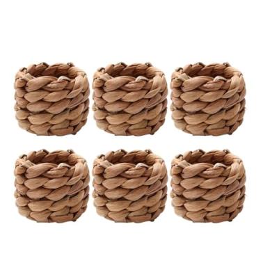 Imagem de Anéis de guardanapo redondos 1/6/12 peças de anéis de guardanapo de agrião tecidos à mão decorações de mesa de Natal (6 peças)