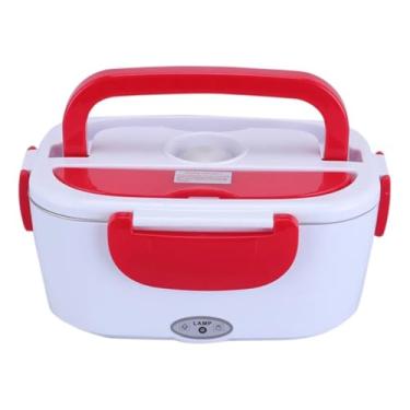 Imagem de Marmita Elétrica Portátil 1,5L com Duas Divisórias Internas Removíveis BiVolt 110V/220V com Aquecimento Rápido e Tampa com Trava Ideal para Casa, Trabalho, Escritório, Caminhão e Carro (Vermelho)