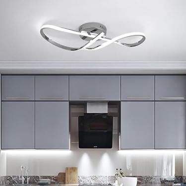 Imagem de Luminária de teto LED moderna e regulável com controle remoto para sala de estar, quarto, cozinha, sala de jantar, varanda e corredor (cromada, 68 cm de comprimento).