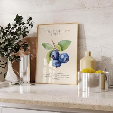 Imagem de Pôster Love Joy Peace Fruit of The Spirit Impressão Aquarela Mirtilo Arte de Parede Arte em Tela Arte Religiosa Casa Quarto Dormitório Decoração Sem Moldura