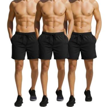 Imagem de Kit 3 Shorts Elastano Masculino Esportivo Academia Com Cordão Verão Pr