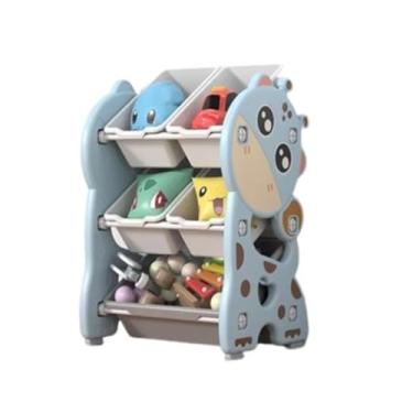 Imagem de ORGANIZADOR INFANTIL DE BRINQUEDOS CAIXA ESTANTE MULTIUSO BAU ARMARIO QUARTO BEBE GIRAFINHA AZUL DECORATIVO