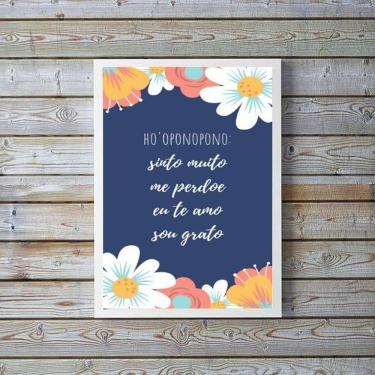 Imagem de Quadro Ho`oponopono Borboletas Azuis 45x34cm - Vidro