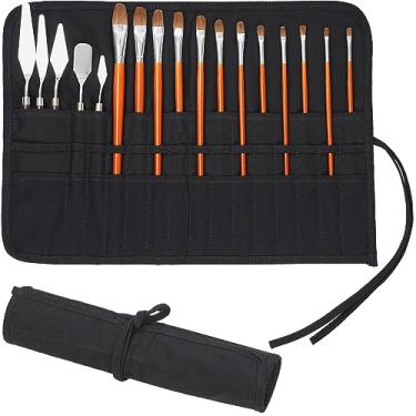 Imagem de ECHSRT Suporte de pincel de pintura dobrável estojo de pincel de pintura para aquarela de óleo acrílico de artista, suportes e organizadores de pincéis de pintura, 30 compartimentos, preto