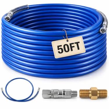 Imagem de Mangueira de pulverizador de tinta sem ar de 1,2 m com mangueira de chicote de 1,2 m, mangueira de spray de tinta de alta pressão 8500 PSI com junta giratória, camada externa de poliuretano durável