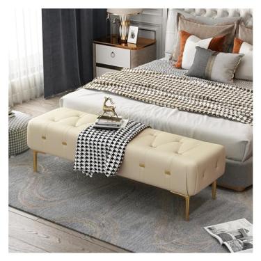 Imagem de KEG801302 Banco estofado moderno com assento acolchoado, banco para os pés com perna de metal resistente, couro para quarto, sala de estar, entrada decorativa (bege, 100 x 40 x 43 cm)