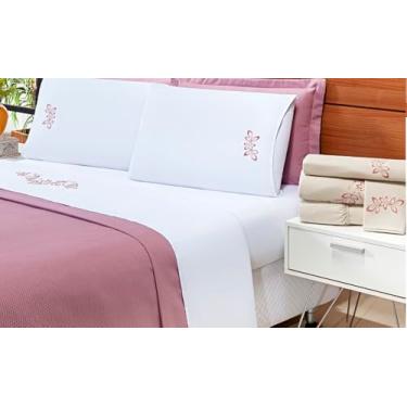 Imagem de Lençol Zion Padrão 4 Peças 200 Fios Branco/Rose