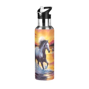 Imagem de Burbuja Garrafa de água de aço inoxidável Running Horse, garrafas de água isoladas a vácuo com tampa de canudo para esportes, academia, escola - à prova de vazamento e suor, sem BPA, 590 ml